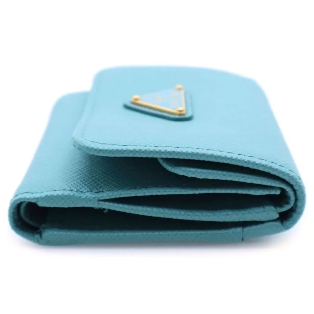 Prada Saffiano Trifold Wallet Aqua Leather Green - Picture 3 of 6